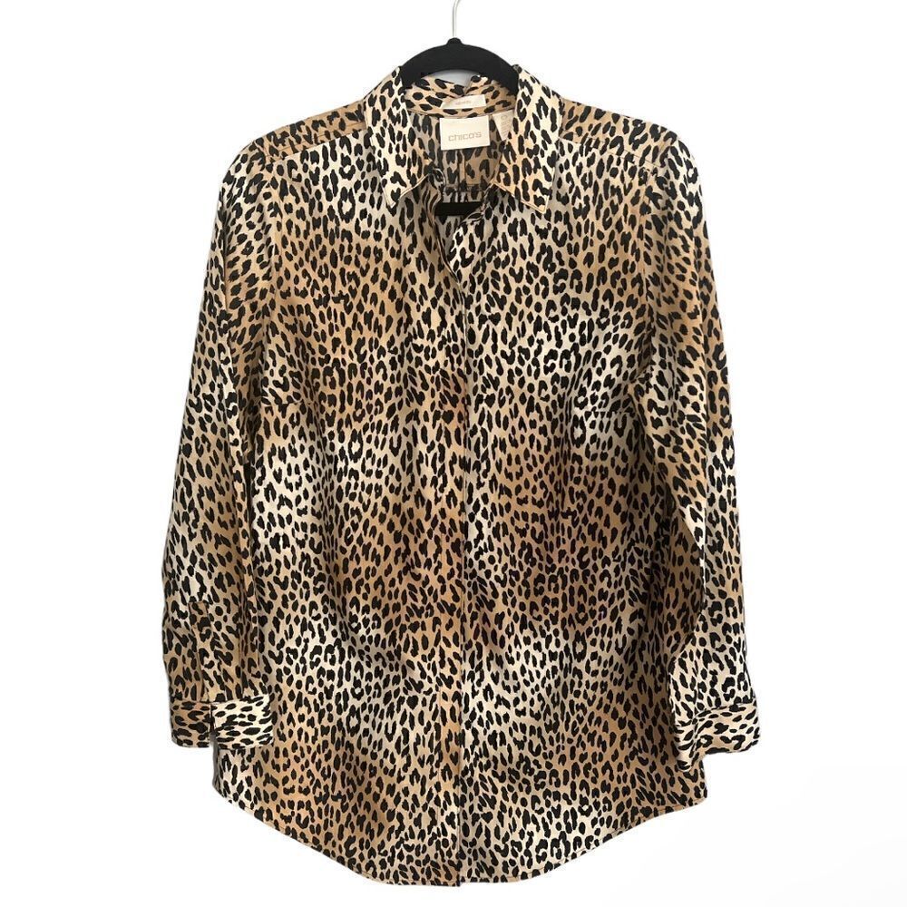 Chico’s Women’s size 0 size 4-6 New Cheetah animal print No Iron Blouse